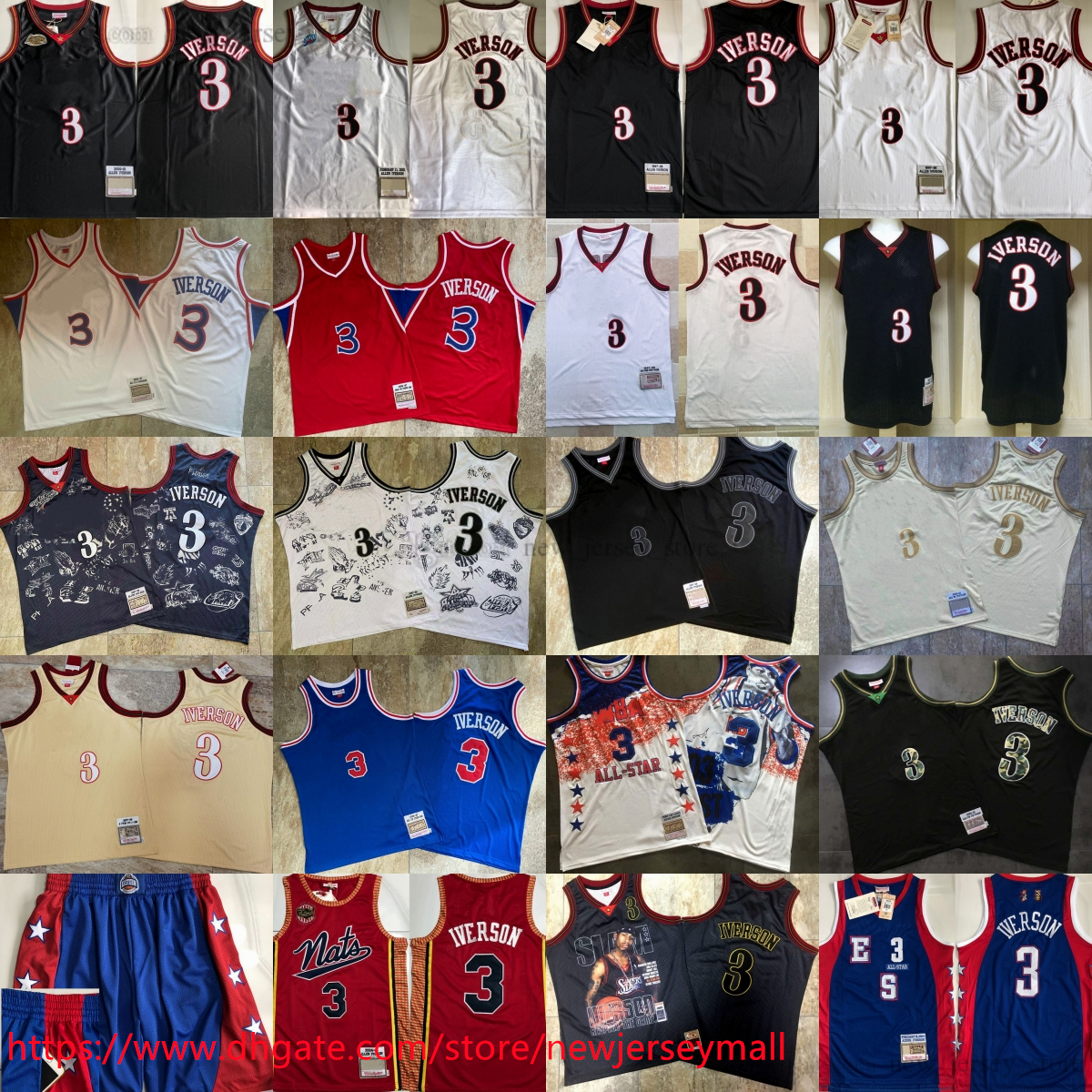 Classic Retro Authentic Embroidery 1997-98 Iverson Basketball Jersey 2009 Real Stitched Away Breathable Sport High Quality Man 2002-03-04