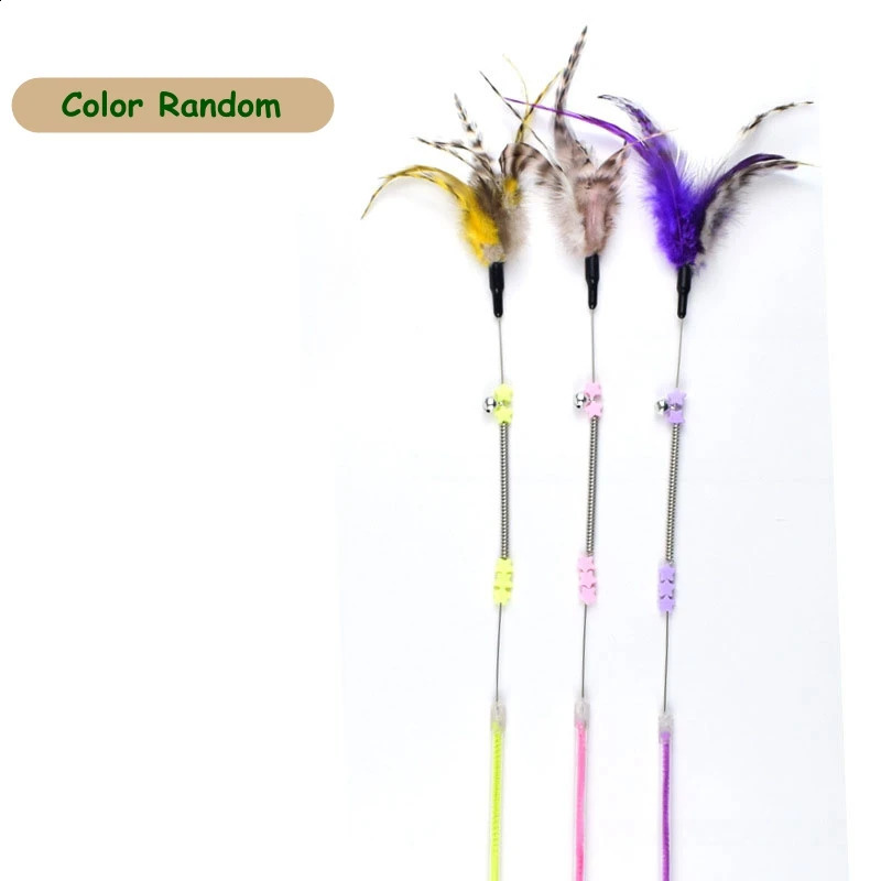 5-50pcs Funny Kitten Cat Teaser Interactive Toy Rod with Bell Feather Toys For Pet Cats Stick Wire Chaser Wand Toy Random Color 240315