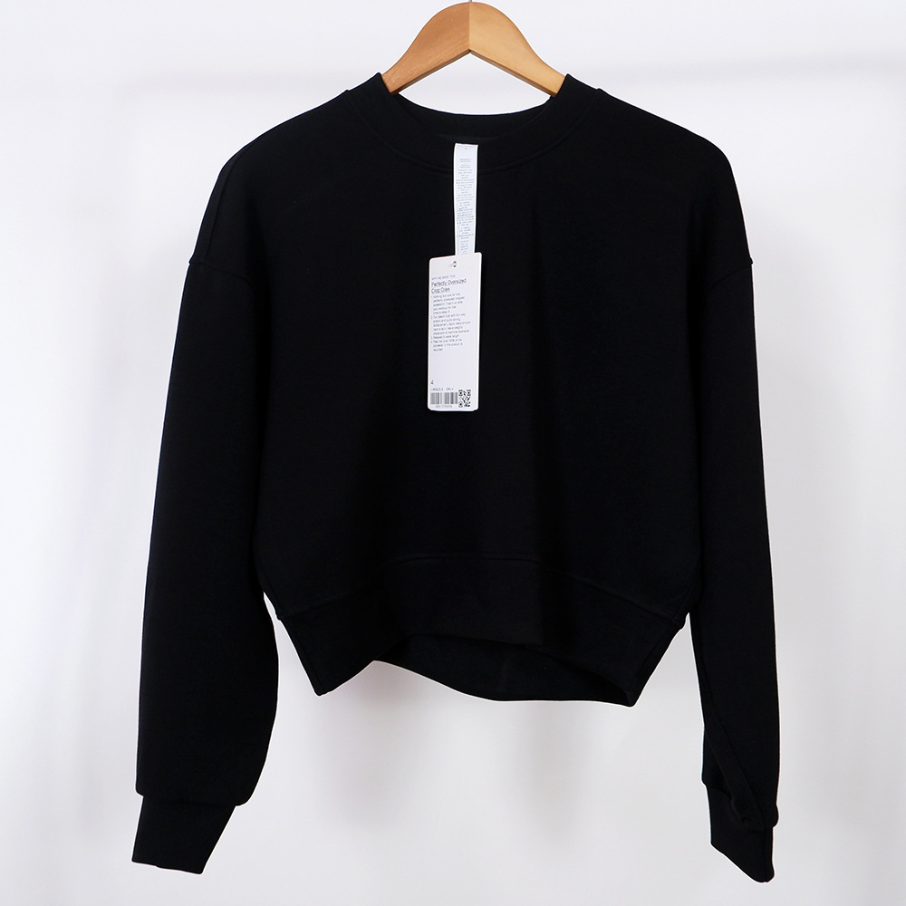 New Casual Loose Hoodies Women Oversized Round Neck Sweater Long Sleeve Crop Top Sport Cycling Tops Fitness Workout Gym Clothes Running T-shirts Sport