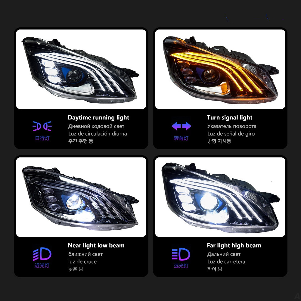 Headlight LED for Benz W221 Headlights 2006-2009 S300 S400 Maybach Style DRL Running Light Dynamic Turn Signal Light