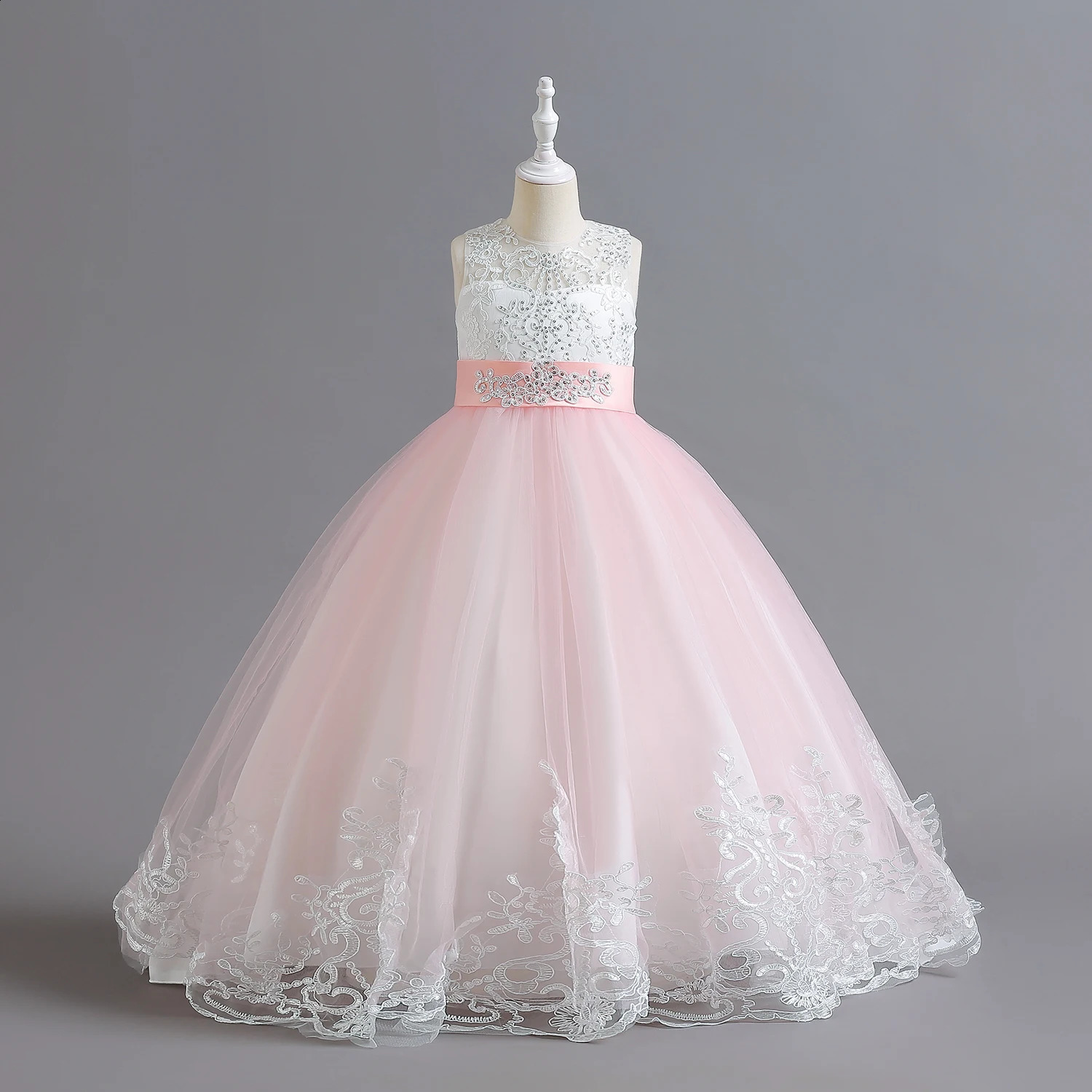 Girls Princess Pageant Dress Long Bridesmaid Kids Prom Ball Gowns Children Wedding Party Flower Lace Dresses 5-14Years Vestido 240305