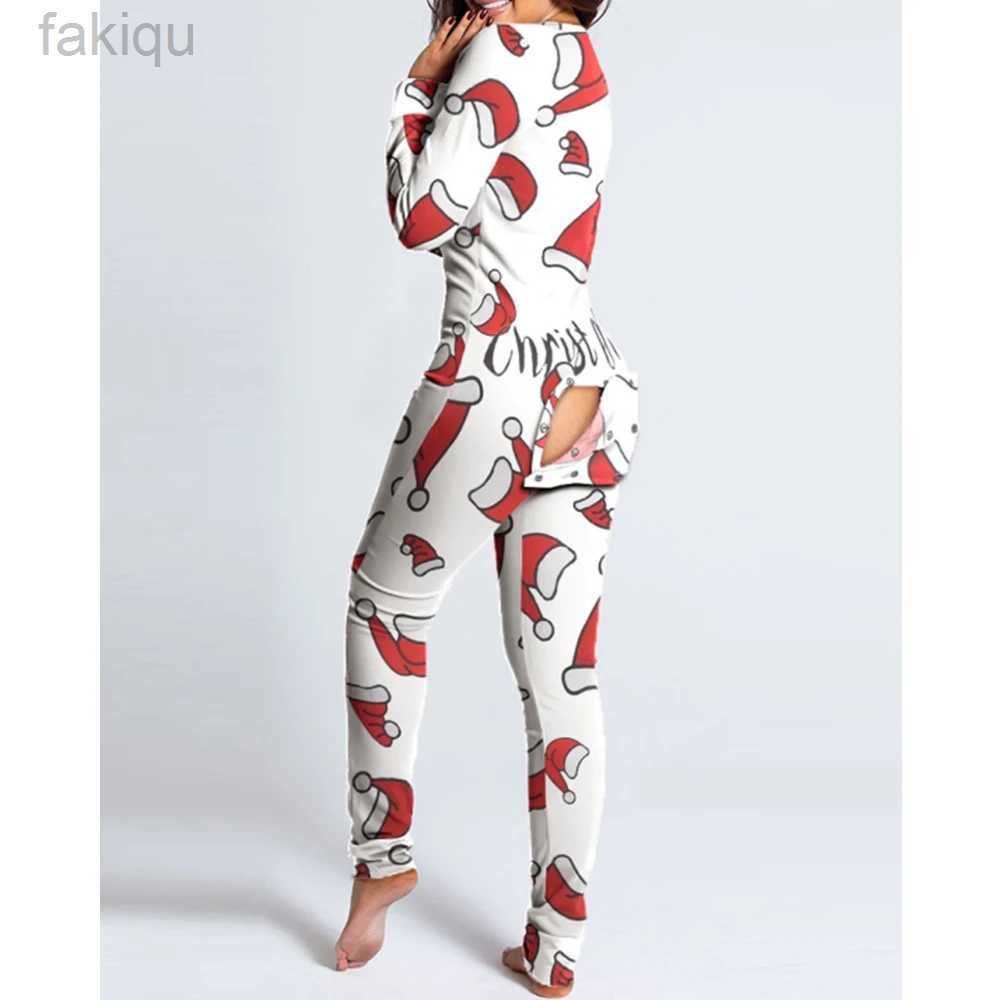 Sexy Pyjamas Women Christmas Onesies With Butt Flap For Adults Sexy Sleepwear Romper Open Butt Pajamas Jumpsuit Xmas Pyjama Long Nightie 24318