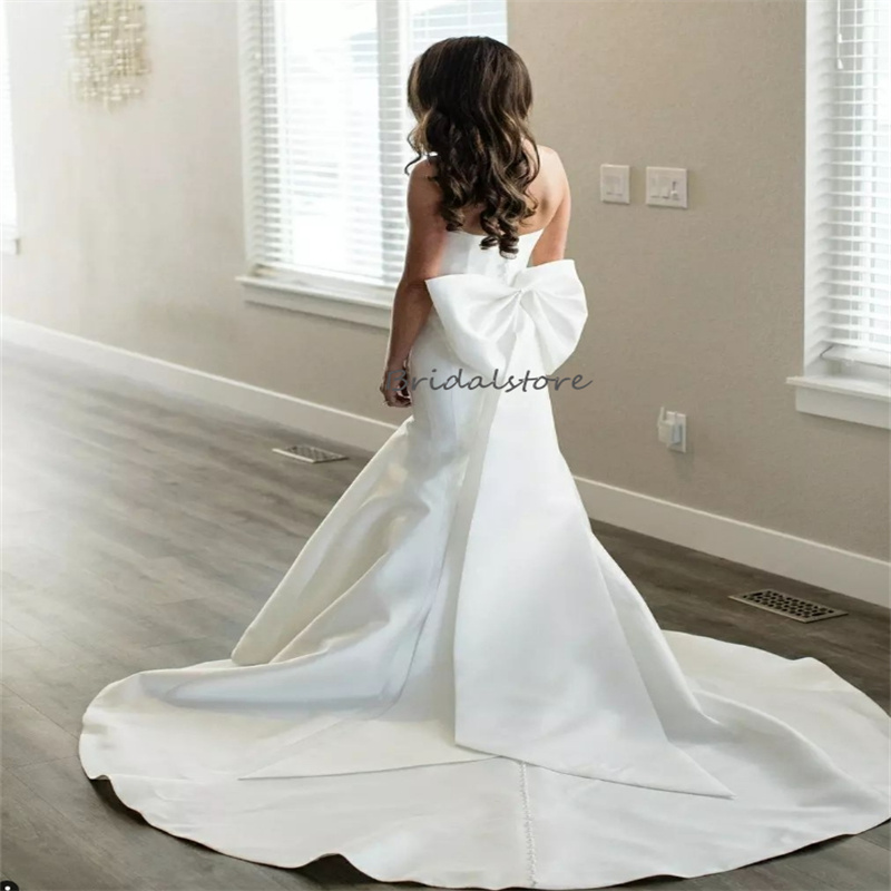 Big Bow Mermaid Wedding Dresses 2024 Simple Boho Strapless Satin Country Bridal Gowns Court Train Bohemian Beach Garden Bride Dress Casamento Vestios 