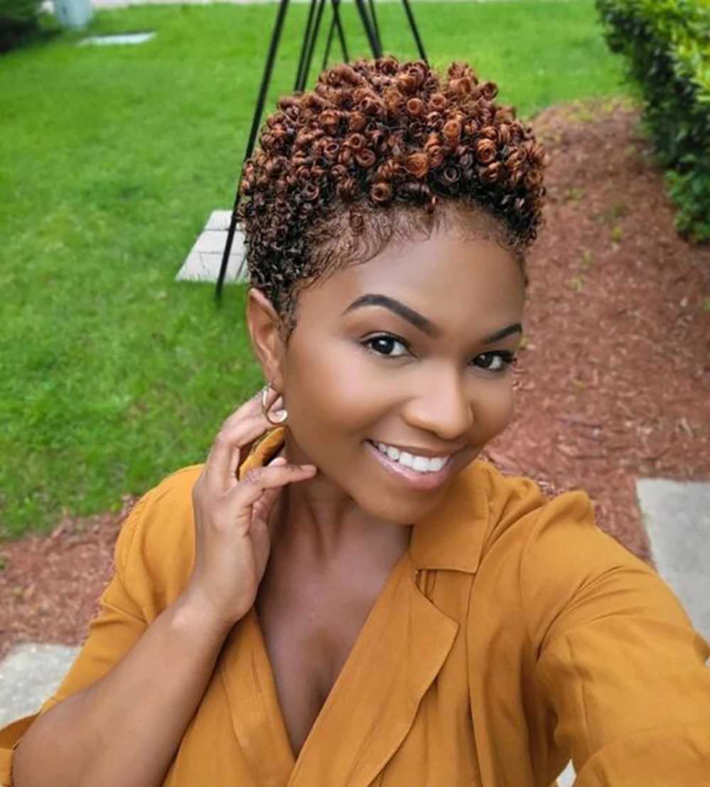 Nicelatus Short Pixie Kinky Synthetic Black Hairstyles Ombre Wig Afro Curly Wigs For Women 240328 240327