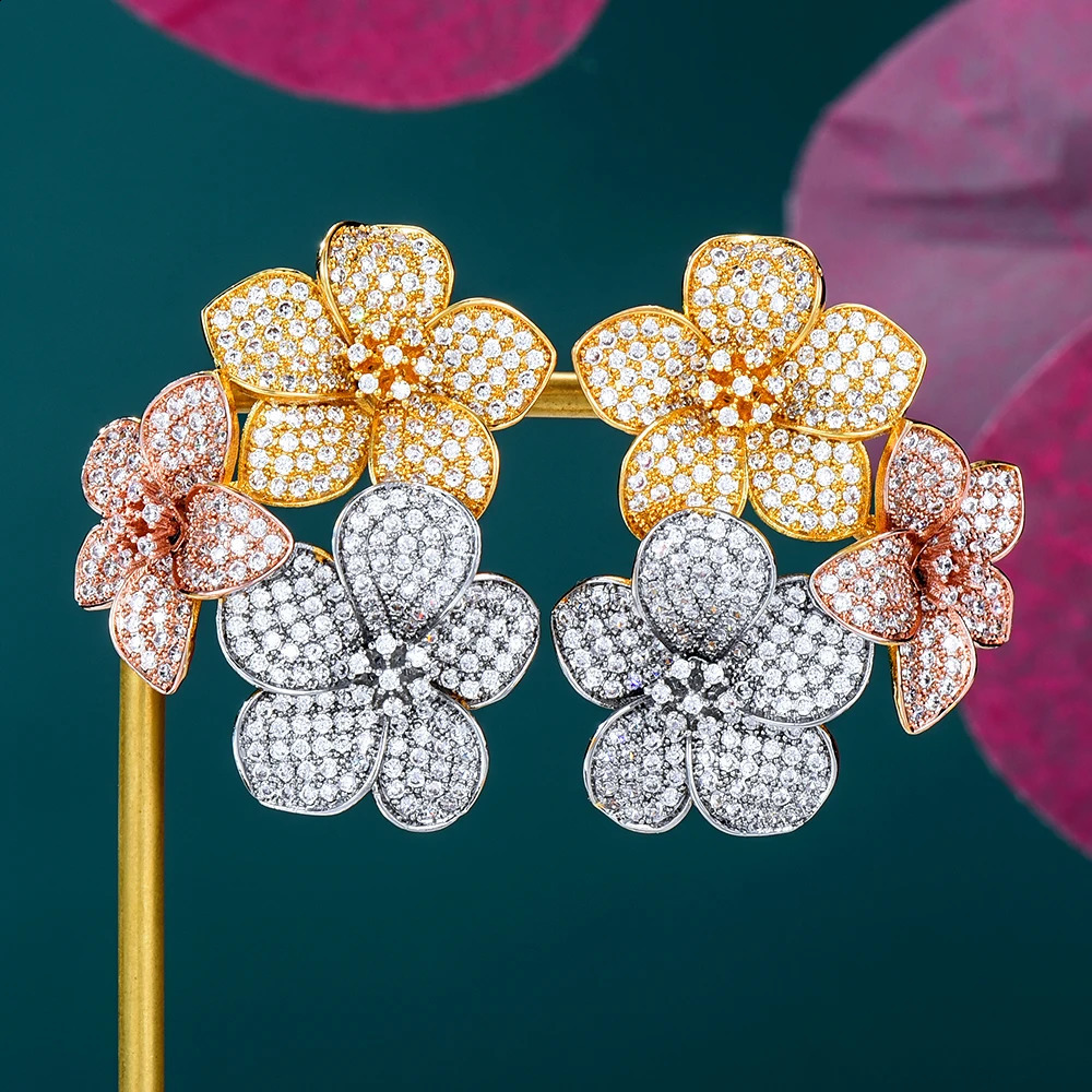 Missvikki Jewelry Bloom Flowers Earrings Cubic Zirconia for Women Actor Dancer Stage Performance Dance Party Wedding Engagement 240307