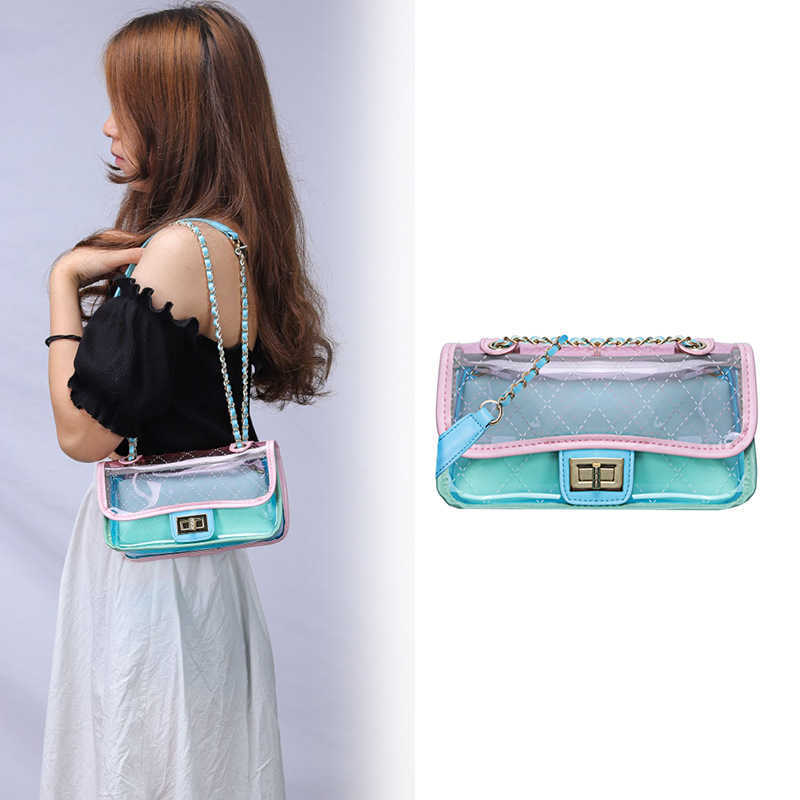 Shoulder Bags Xiaoxiangfeng Transparent Mother and Child Bag 2024 New Trendy Instagram Super Fire Diamond Grid Chain Lock Women s 240318