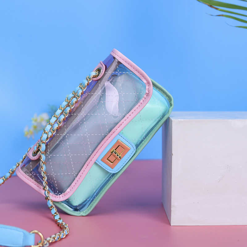 Shoulder Bags Xiaoxiangfeng Transparent Mother and Child Bag 2024 New Trendy Instagram Super Fire Diamond Grid Chain Lock Women s 240318