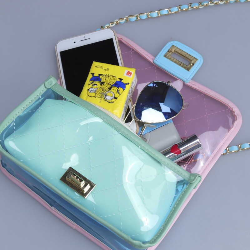 Shoulder Bags Xiaoxiangfeng Transparent Mother and Child Bag 2024 New Trendy Instagram Super Fire Diamond Grid Chain Lock Women s 240318