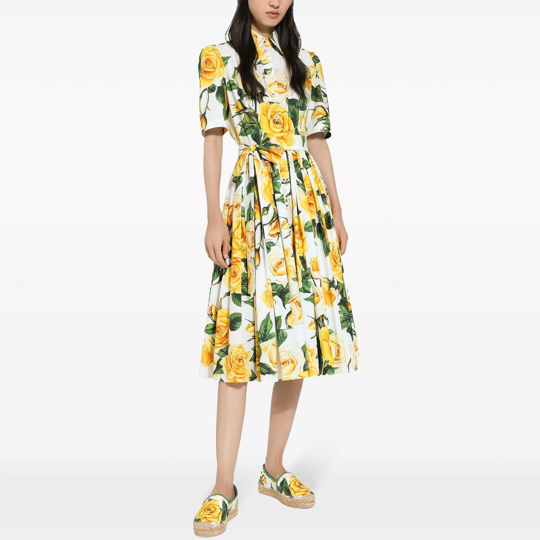 Dresses for woman designer dress womens designer clothing cotton yellow floral printed laple neck short sleeve midi dresses birthday dresses summer dress dresses