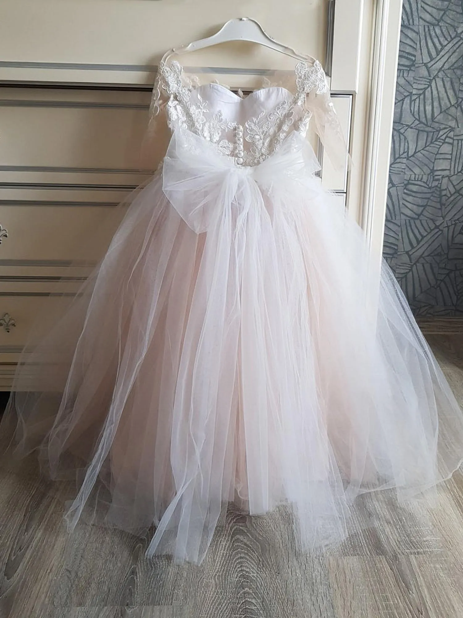 Wedding wer Dress With Sleeves Lace Tulle Princess Ball Gown For Party Junior Bridesmaid Dresses Sweet Kids Girl Clothes MC