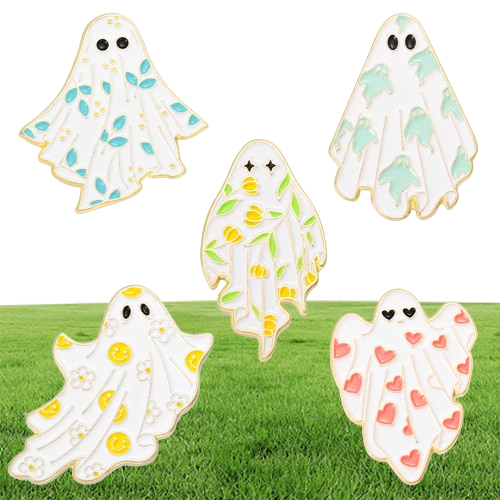 Ghost Enamel Pins Brooches Flower Punk Halloween Funny Cute Metal Badges Custom Lapel Women Kids Gifts Gothic Jewelry