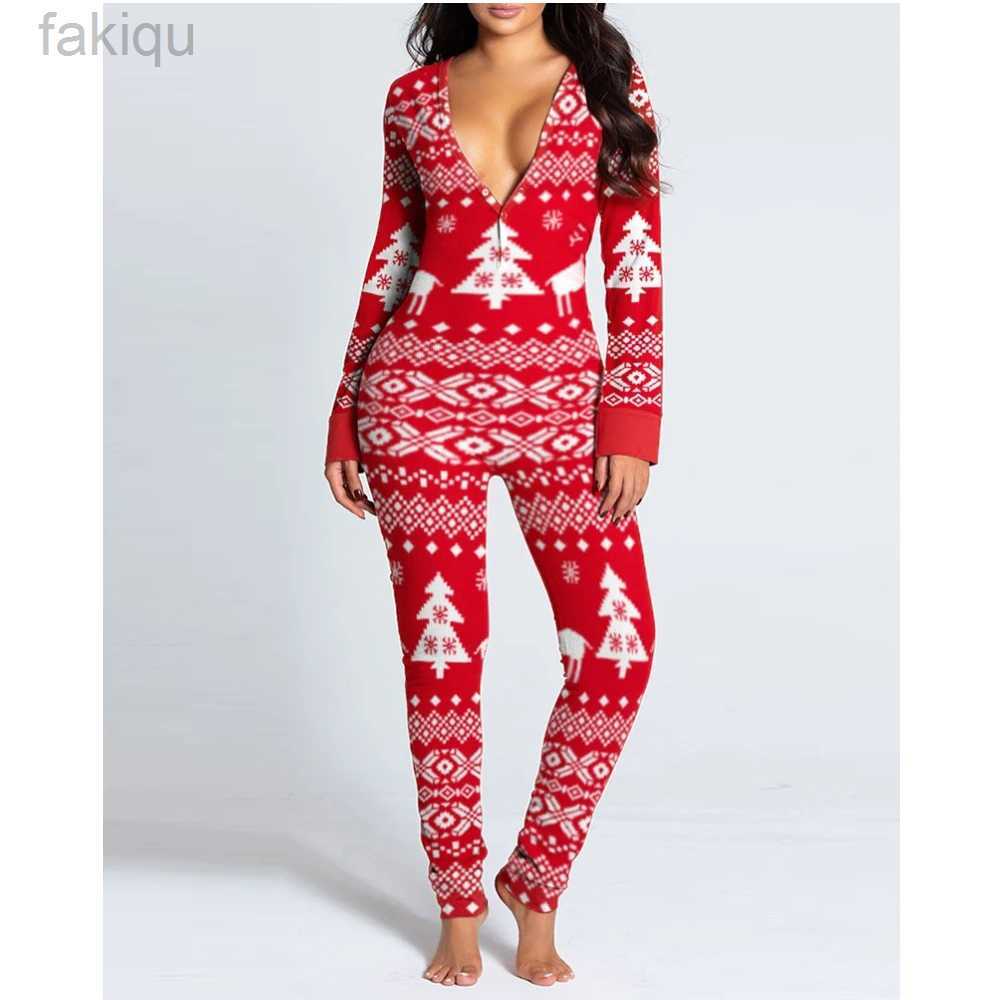 Sexy Pyjamas Women Christmas Onesies With Butt Flap For Adults Sexy Sleepwear Romper Open Butt Pajamas Jumpsuit Xmas Pyjama Long Nightie 24318
