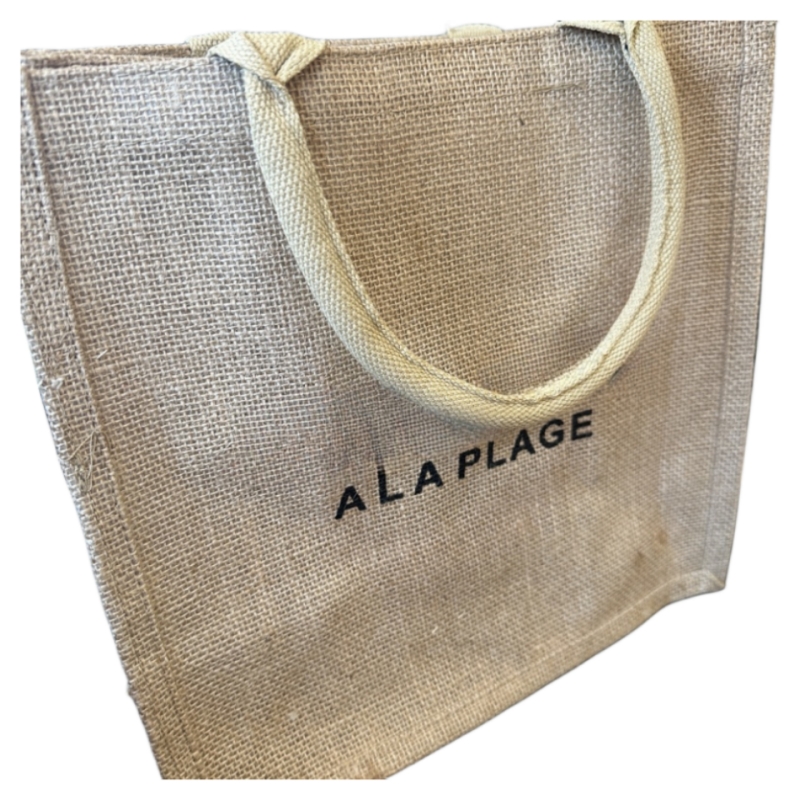 Linen woven shopping open tote bag Black lettering printed beach bag VIP gift - view 8