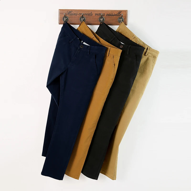 Mens Pants Cotton Casual Stretch male trousers man long Straight High Quality 3 colors Plus size pant suit 42 44 240226