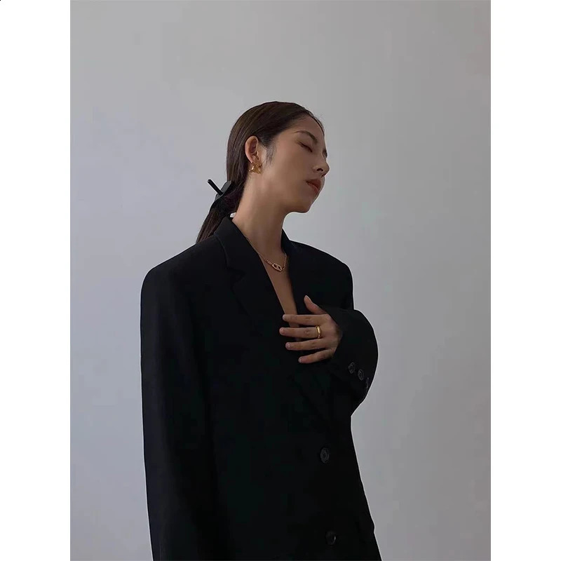 MEXZT Elegant Black Blazers Women Streetwear Simple Suit Jackets Office Lady Basic Coat Korean Fashion Business Wear Outerwear 240306