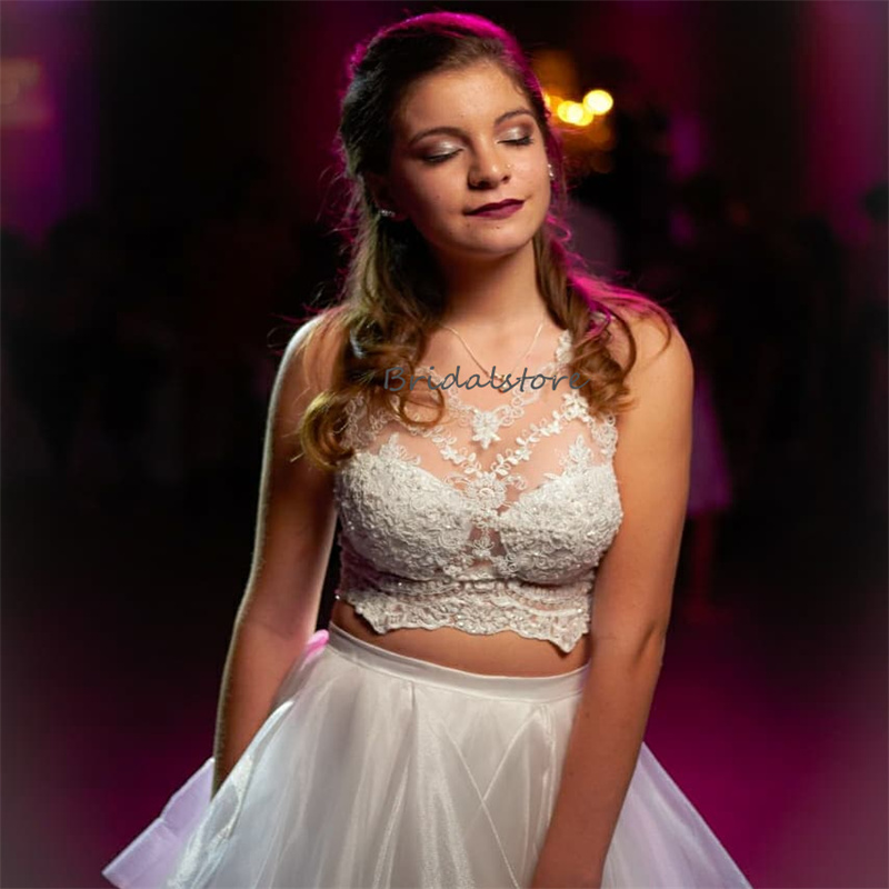 Charming Two Pieces Prom Dresses 2024 Illusion Lace Oranza Ruffles Evening Dress Elegant Sleeveless Outfit Backless Formal Dress Floor Length Birthday