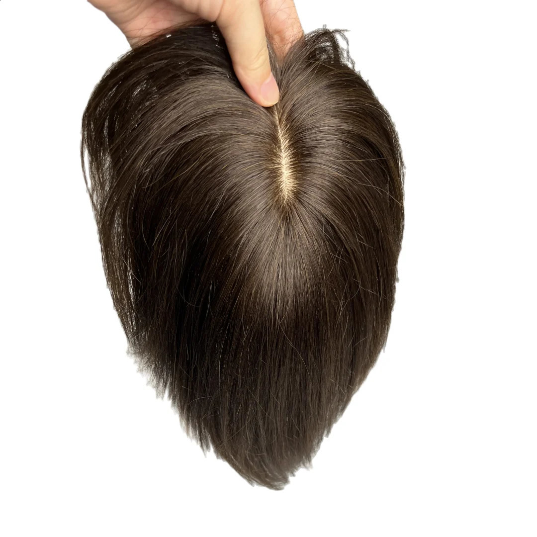 Lace Base Human Hair Toppers for Women With Bangs Natural Realistic Scalp Toupee Clip on Hairpiece Hair Topper For Hair Volume 240314