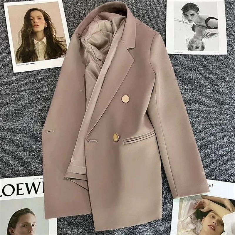 Spring Autumn High Quality Long Sleeve Female Blazer Double Button Jacket Ladies Business Work Wear Formal Coat Women Outerwea 240306