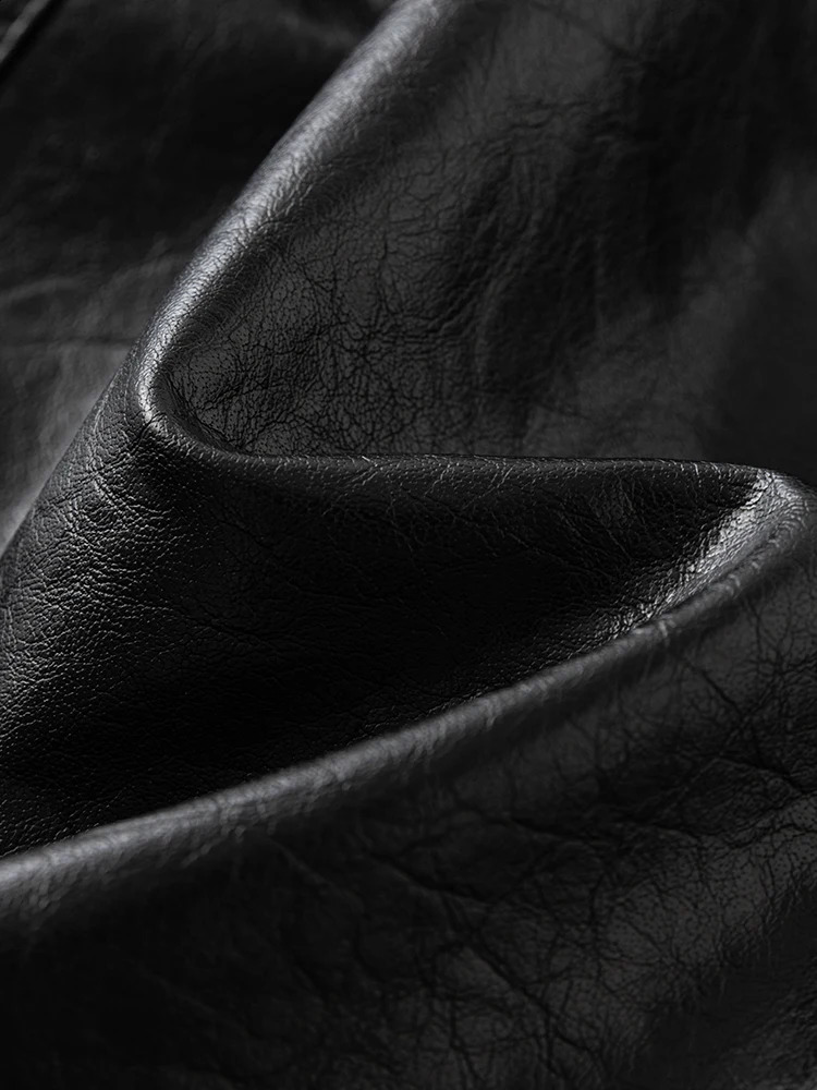 FSLE Retro Casual Black Leather Jacket For Womens Spring Short Women Causal Loose 24FS11359 240307