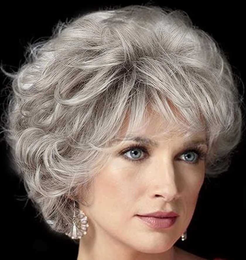 Slivery Grey Short Curly Wavy Wig 100% Imported Premium Synthetic Fashion Brown Hair Wigs For Women 240328 240327
