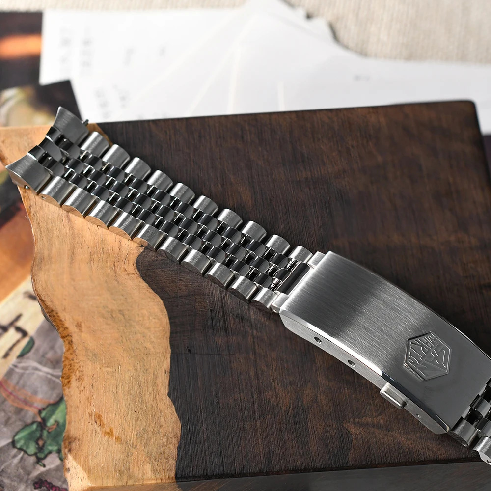 San Martin Jubilee Bracelet Stainless Steel Watch Parts For 20mm Curved End Links Fly Adjustable Clasp SN0008 SN0128 240311