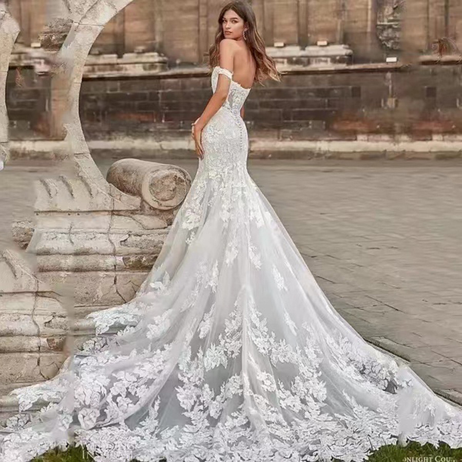 Lace Mermaid Boho Wedding Dresses Appliques Off Shoulder Ivory Beach Bridal Gowns Chapel Train Sexy Summer Bride Dress Custom made 2024