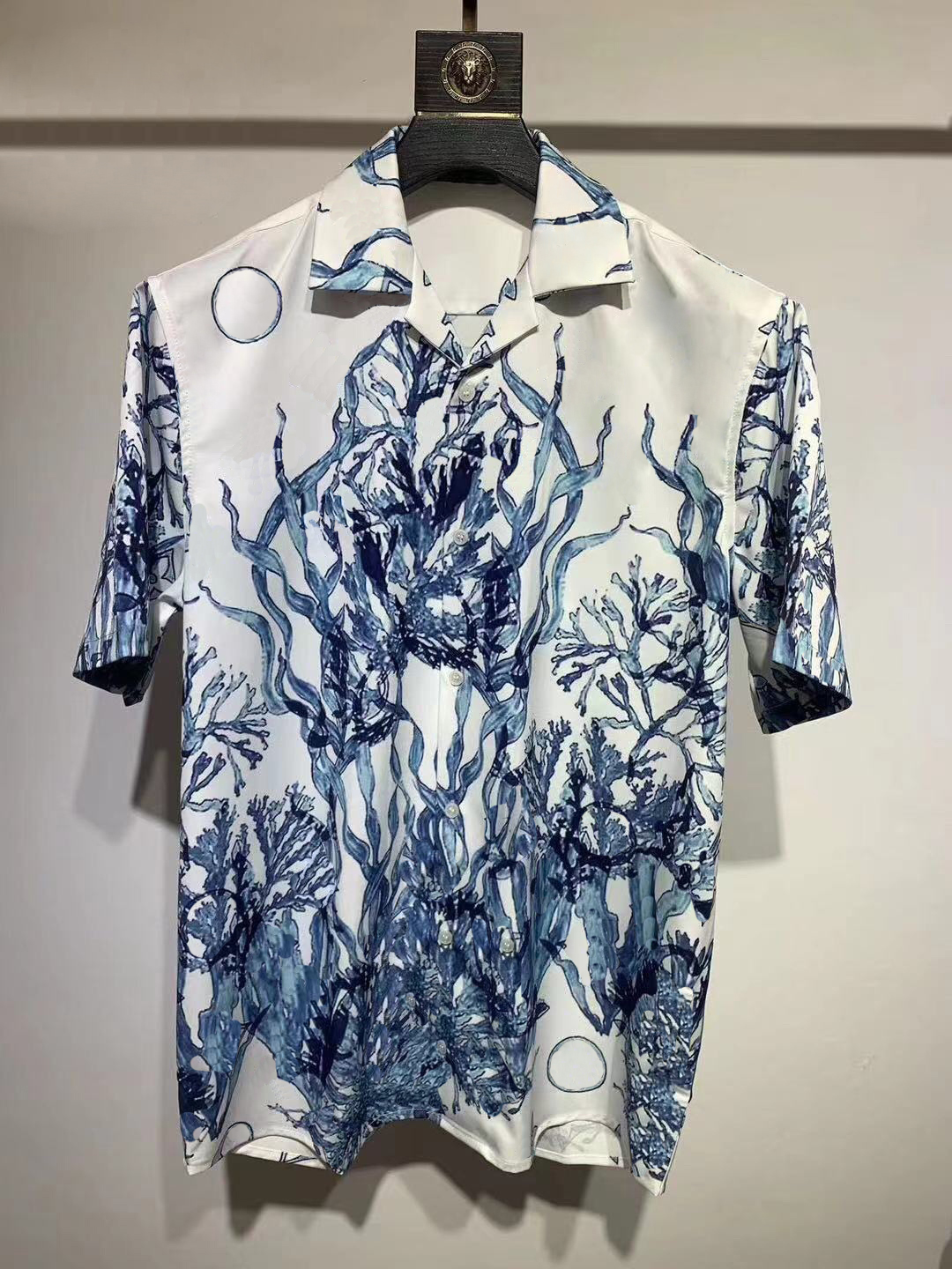 Men's Dress Shirt Slim Fit Flex Collar Stretch Print Brand Clothing Men Short Sleeve Dress Shirts Hip Hop Style Quality Cotton Tops Black White 16234