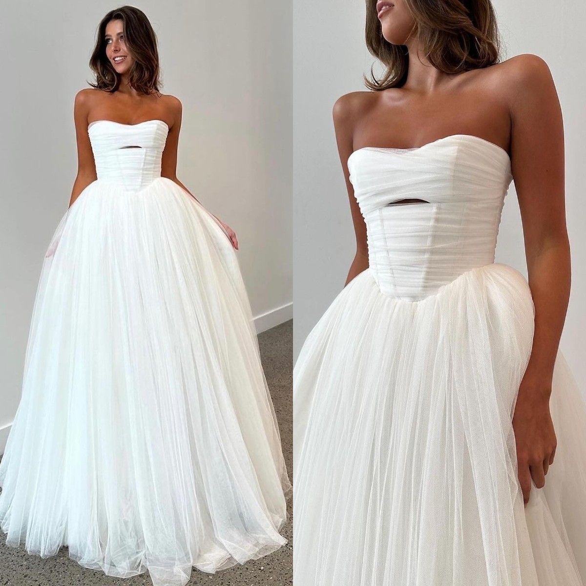 A Line Boho Dress For Bride Strapless Tulle Wedding Dresses Bridal Gowns Vestidos Novia Bodice Backless Countries Robe De Mariage es