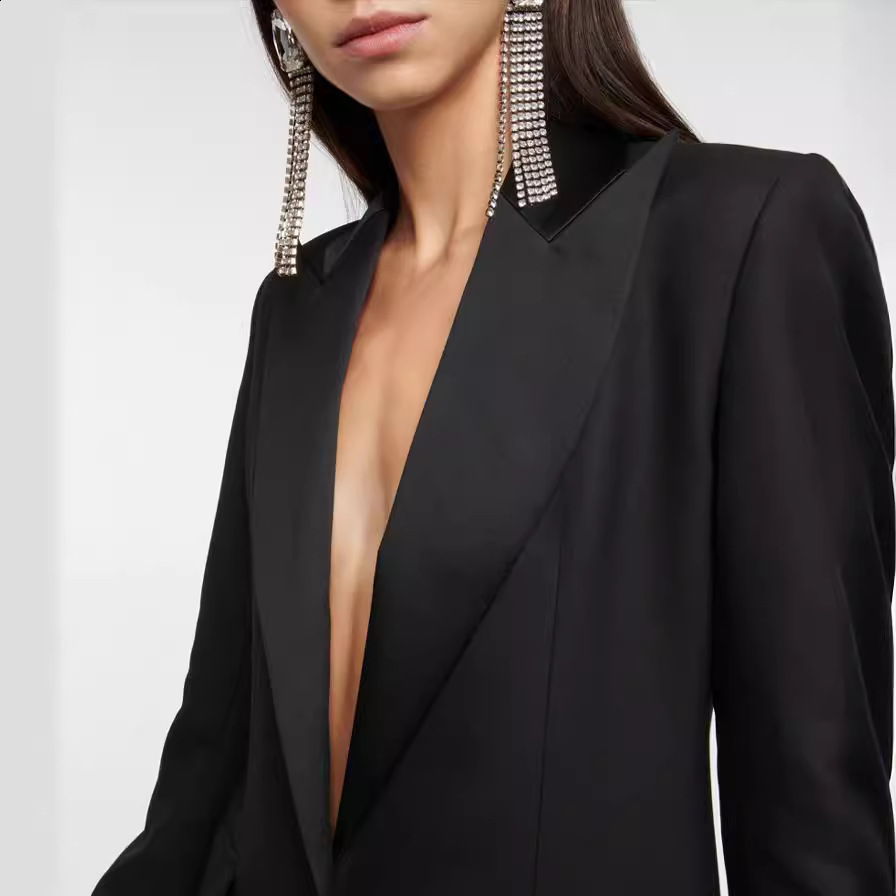 Early Spring New One Button Satin Inlaid Color Collar Extended Slim Fit Elegant Womens Suit Temperament Jacket 231124