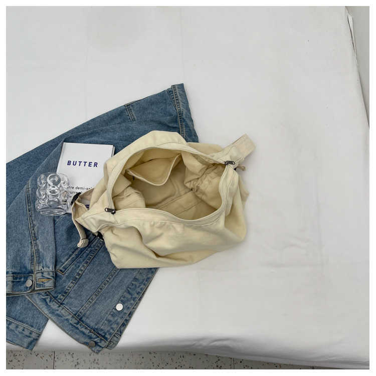 Crossbody Bag Female College Students Class Bag Dual-purpose Ins Japanese Korean Large Capacity Solid Color Canvas Commuting Shoulder Bag 240315