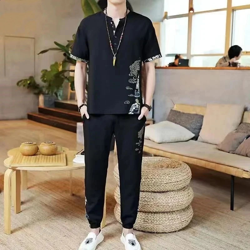 Shirt trousers 2023 summer fashion men shirt Cotton shirts mens sets High quality Two Piece size M4XL TZ0195 240312