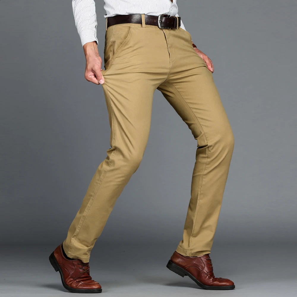 Mens Pants Cotton Casual Stretch male trousers man long Straight High Quality 3 colors Plus size pant suit 42 44 240226
