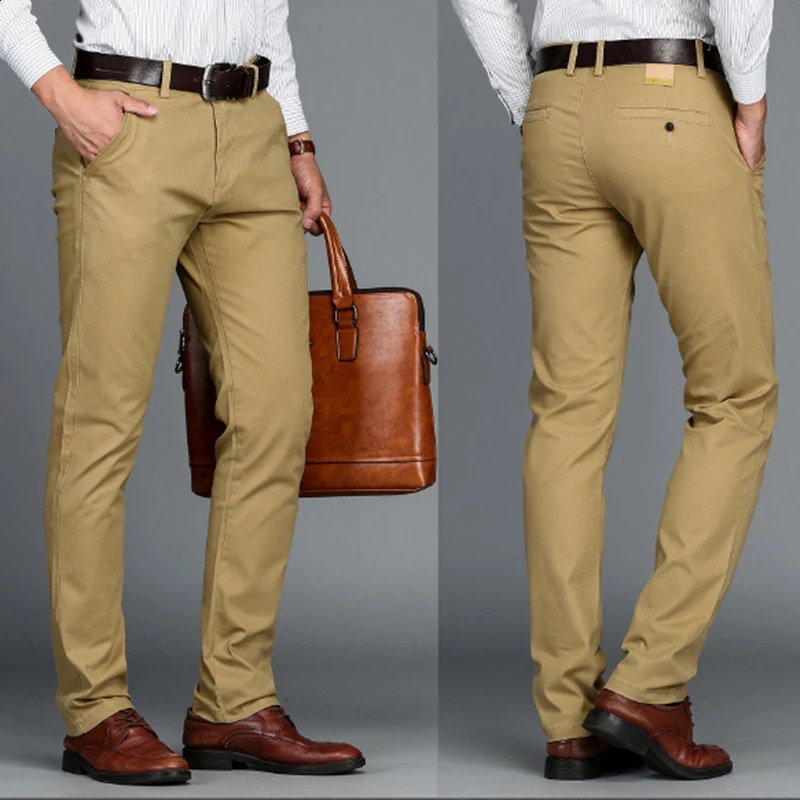Mens Pants Cotton Casual Stretch male trousers man long Straight High Quality 3 colors Plus size pant suit 42 44 240226
