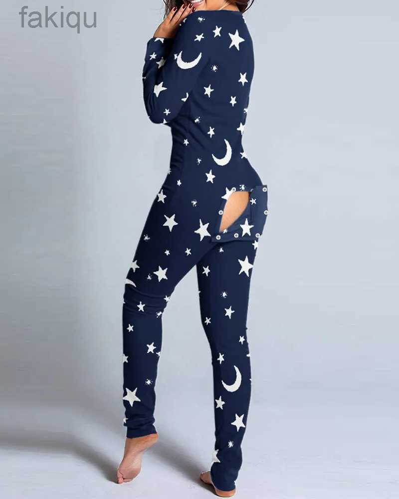 Sexy Pyjamas VEIKEEY Love Heart Sexy Pyjama Women Jumpsuit Long Sleeve Pyjama Button-down Back Butt Bum Open Ass Flap Jumpsuit 24318