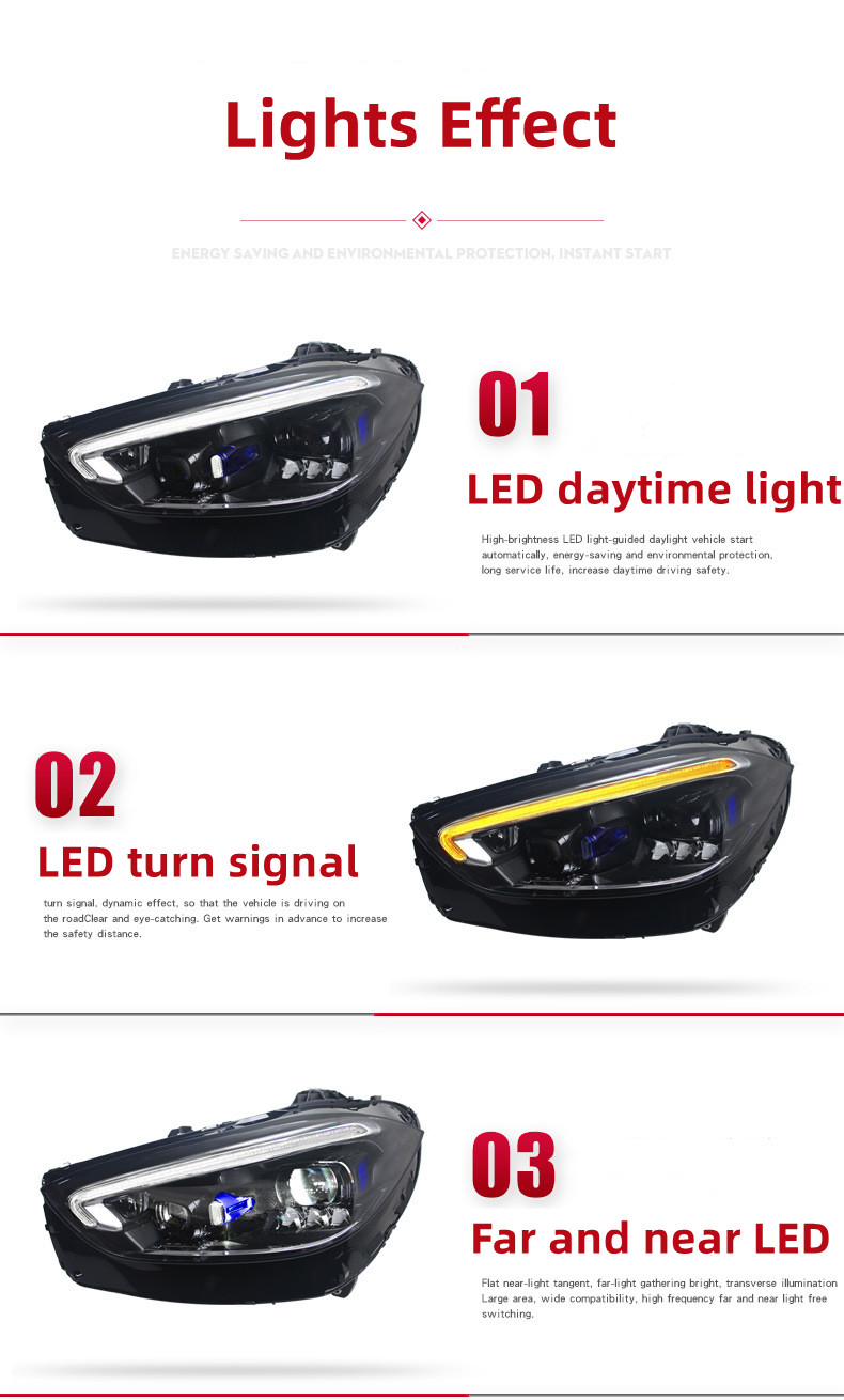 Headlight All LED For BENZ C Class W206 20 22-2024 LED Daytime Light High Configuration Signal Headlights Assembly