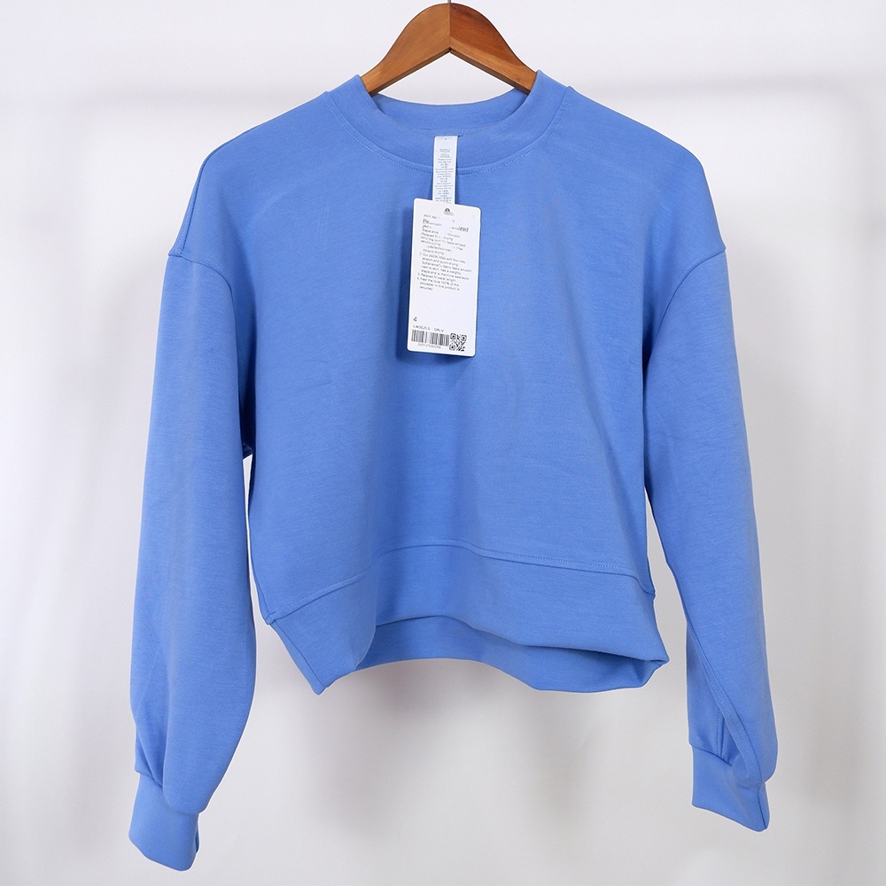 New Casual Loose Hoodies Women Oversized Round Neck Sweater Long Sleeve Crop Top Sport Cycling Tops Fitness Workout Gym Clothes Running T-shirts Sport