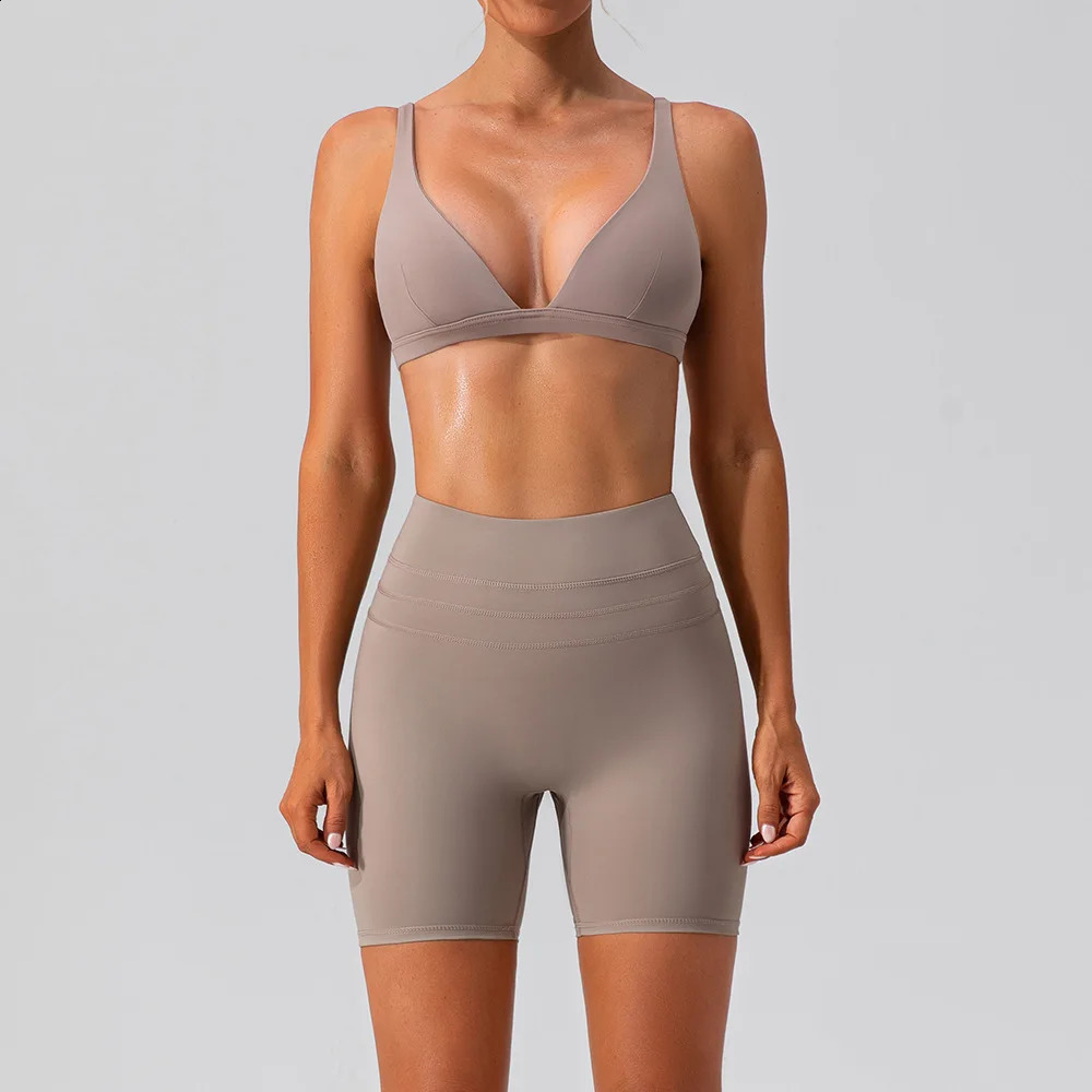 12Pcs Pad Deep V Sport Bra Yoga Set Women Workout Pant Gym Shorts Fitness Female High Waist Scrunch Leggings Active Wear Suits 240307