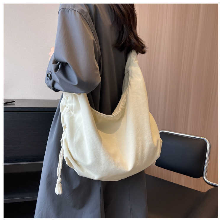 Crossbody Bag Female College Students Class Bag Dual-purpose Ins Japanese Korean Large Capacity Solid Color Canvas Commuting Shoulder Bag 240315