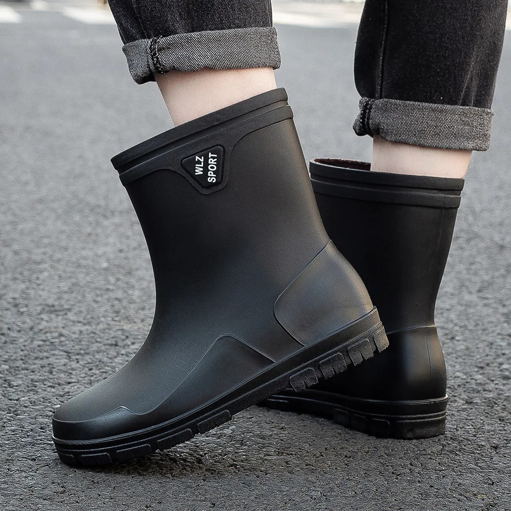 Fashion Mens Tall Rain Boots Work Waterproof Protective Solid Color Rain Boots Men Outdoor Work Rubber Boots Platform Boot 240309