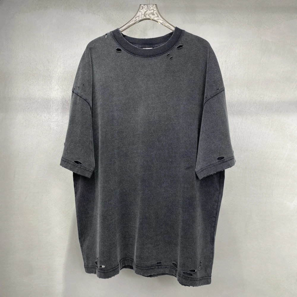 Ripped High Street T-shirt For Men Oversized Y2k Hip Hop Short Sleeve Gothic Tees Vintage Women T Shirts Streetwear Cotton Tops 240313CJ
