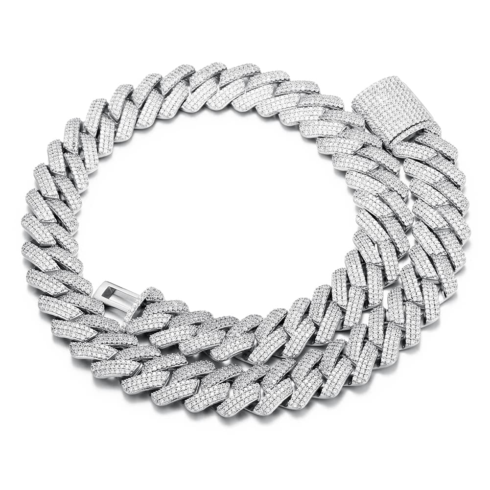 Miami Cuban Link Chain Necklace Designer For Men 3 Row Bling Moissanite Diamond 20Mm Wide Choker Iced Out Chains Necklaces Prong Gold Plate Hip Hop Je
