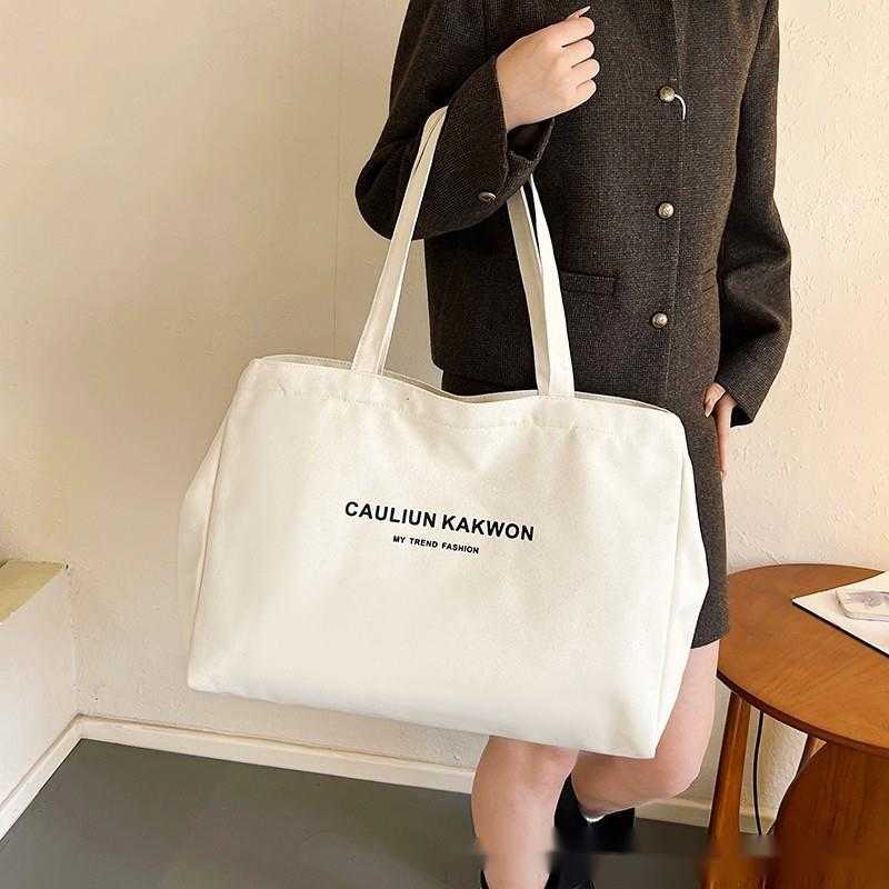 Canvas Bag Women Japanese Korean Niche Fashion Leisure Large Capacity Shoulder Bag, College Student Class Handbag 240315