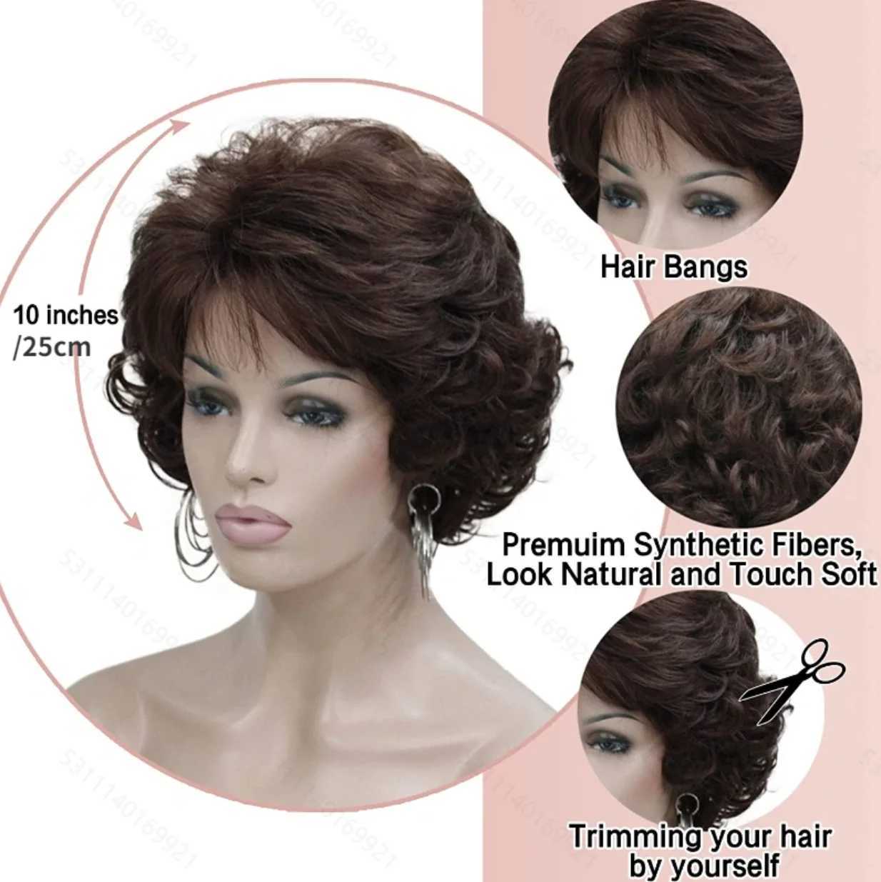 Slivery Grey Short Curly Wavy Wig 100% Imported Premium Synthetic Fashion Brown Hair Wigs For Women 240328 240327