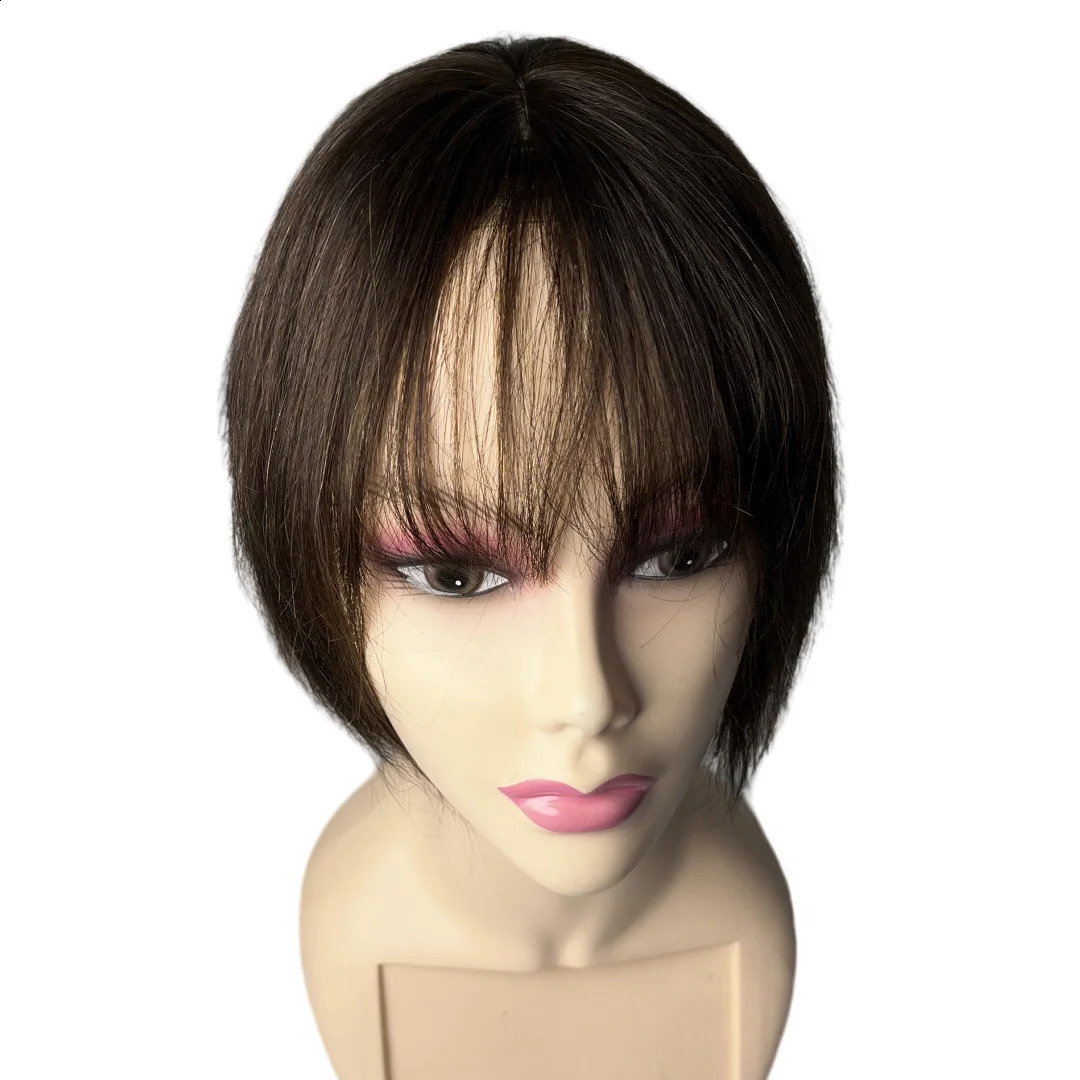 Lace Base Human Hair Toppers for Women With Bangs Natural Realistic Scalp Toupee Clip on Hairpiece Hair Topper For Hair Volume 240314
