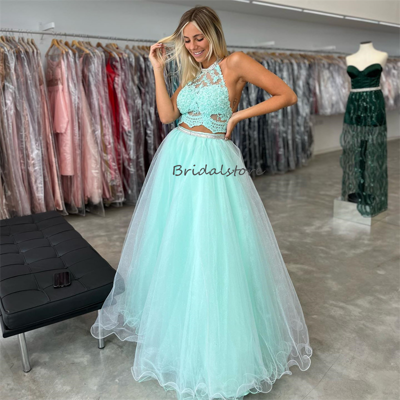 Gorgeous Mint Green Prom Dresses 2024 Sexy Two Part Piece Lace Evening Dress Beaded Formal Occasion Outfit Backless Appliques Lace Birthday Dress Vest