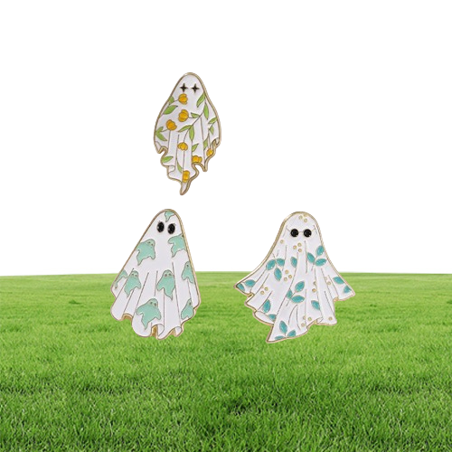 Ghost Enamel Pins Brooches Flower Punk Halloween Funny Cute Metal Badges Custom Lapel Women Kids Gifts Gothic Jewelry