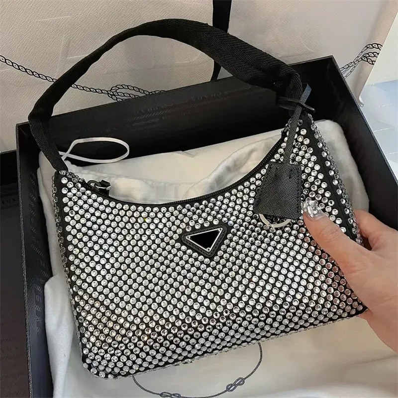 Designer rhinestone crystal fashion diamond underarm bag triangle shiny Luxury handbag lady shoulder armpit bags pochette satchel women crossbody clutch bag