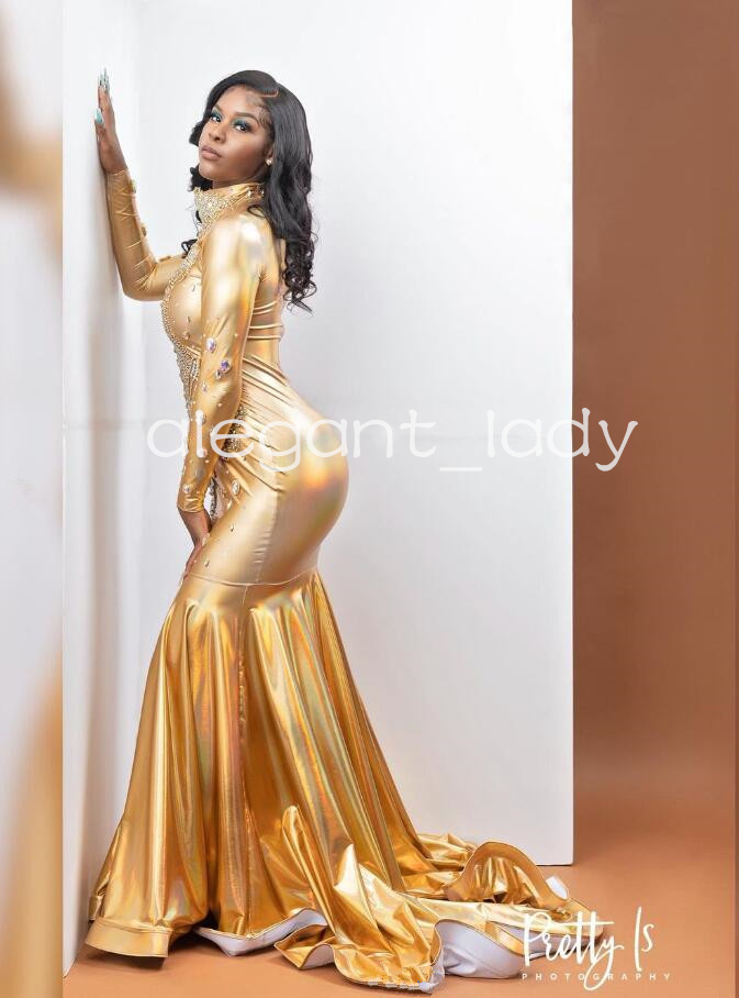 Gold Sparkly Trumpet Evening Formal Dresses for Black Girl Sparkly Luxury Diamond Crystal Prom Gala Gown 2024