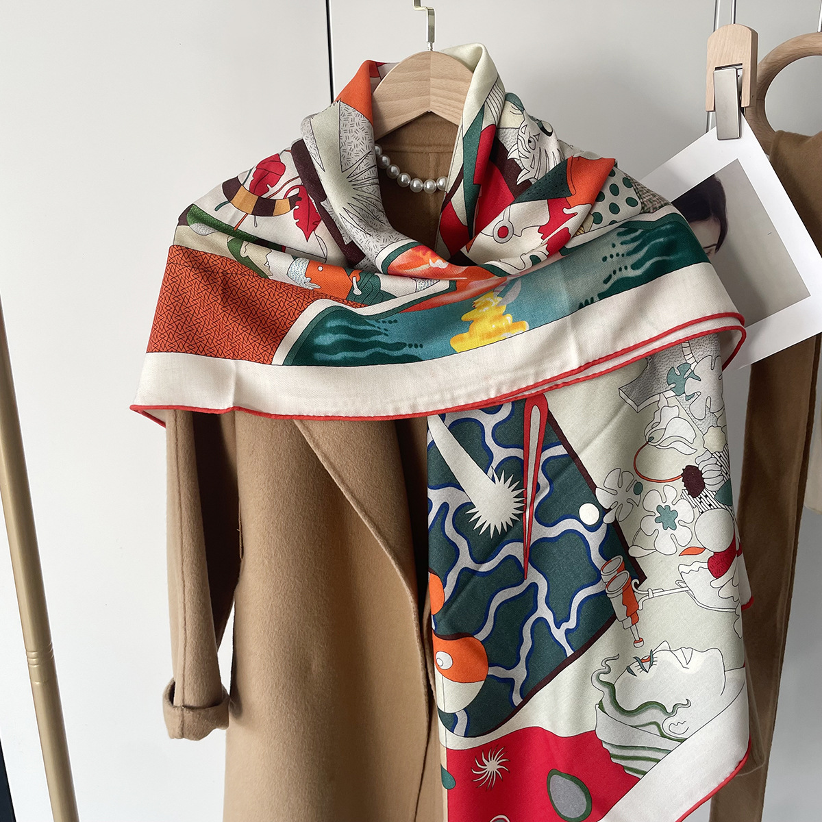 High-End Velvet Winter High-End Silk Wool Scarf Womens Cashmere Feel Warm Scarf Duplex Printing Girls High-End Scarf