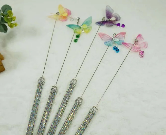 usd3.45/pc bling pet cat kitten toys cat teasers sticks fishing rod butterflies 20pcs/lot 240315